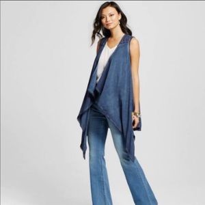 Knox Rose Challis Vest Blue-Oil Wash w/Lace Trim